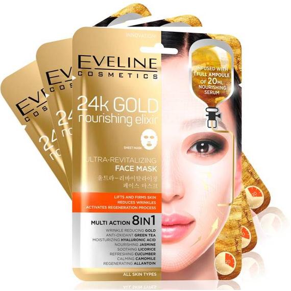 3 db EVELINE KOREAI TEXTIL ARCMASZK BŐRFIATALÍTÓ 24k ARANNYAL - 20 ml hatóanyaggal