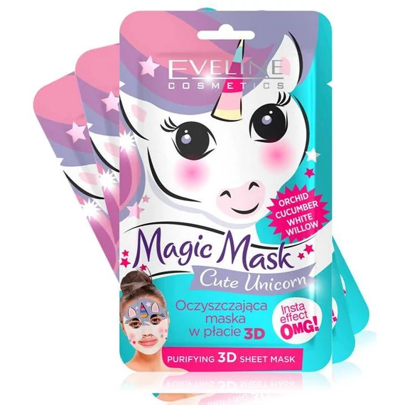 3 db EVELINE MAGIC MASK Cute Unicorn insta effect arctisztító textil arcmaszk
