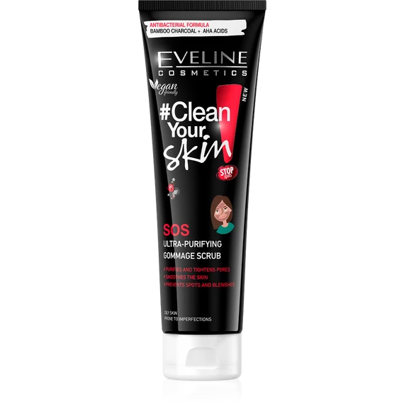 EVELINE CLEAN YOUR SKIN! ultra-tisztító hatású bőrradír arcra és nyakra 100 ml