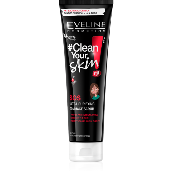 EVELINE CLEAN YOUR SKIN! ultra-tisztító hatású bőrradír arcra és nyakra 100 ml