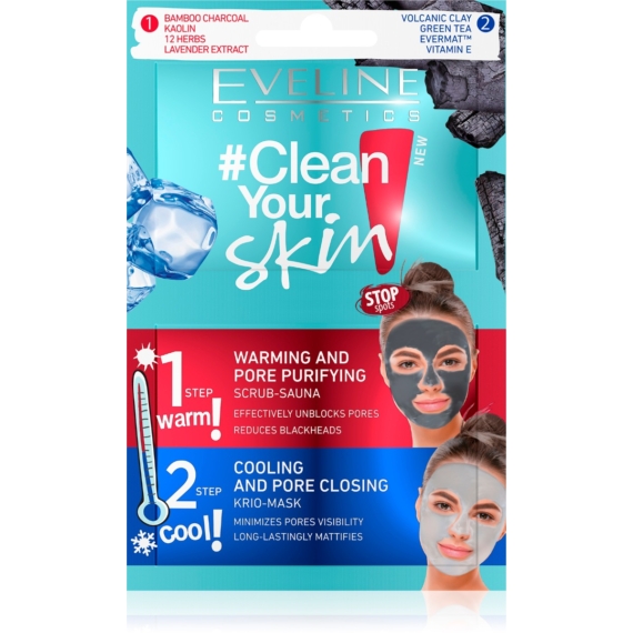 EVELINE CLEAN YOUR SKIN pórustisztító, hűsítő és mattító kétlépéses arcmaszk 2x5 ml