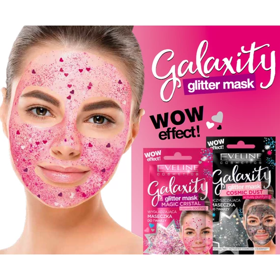 EVELINE GALAXITY MAGIC CRISTAL bőrkisimító csillámos arcmaszk, rózsaszín 10 ml