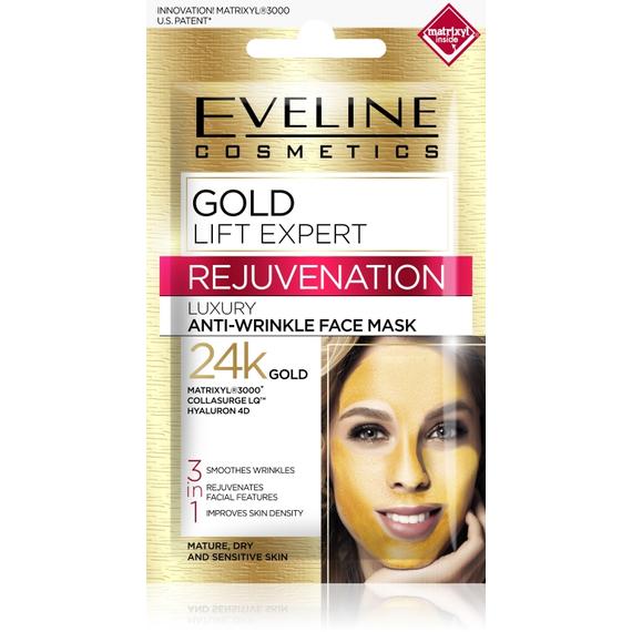 5 db EVELINE GOLD LIFT EXPERT 3 az 1-ben bőrfiatalító és ránctalanító luxus arcmaszk 7 ml