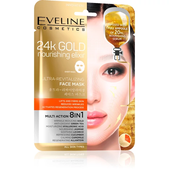 3 db EVELINE KOREAI TEXTIL ARCMASZK BŐRFIATALÍTÓ 24k ARANNYAL - 20 ml hatóanyaggal