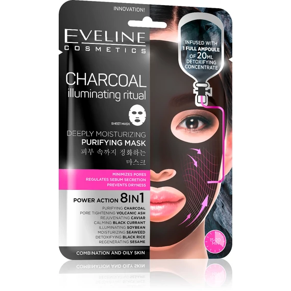 3 db EVELINE KOREAI TEXTIL ARCMASZK BŐRTISZTÍTÓ AKTÍV KARBONNAL - 20 ml hatóanyaggal