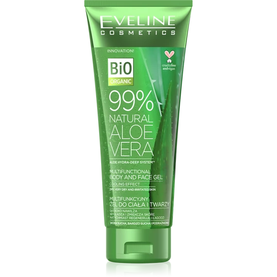 EVELINE 99% BIO ORGANIC ALOE VERA multifunkcionális hűsítő test- és arcgél érzékeny bőrre 250 ml