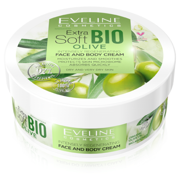 EVELINE EXTRA SOFT BIO OLIVE intenzív regeneráló arc- és testkrém bio olívalolajjal, nagyon száraz bőrre 175ML