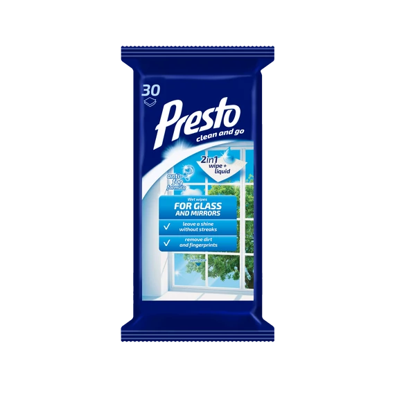 Presto ablaktisztító törlőkendő 30 db
